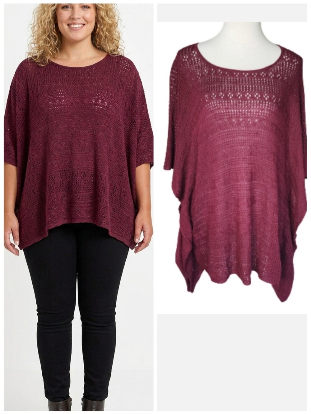 CJ Banks plus size burgundy batwing lightweight poncho sweater Women's Size 1X
